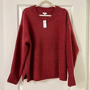 aerie Chunky Ribbed Crewneck Sweater in Brick Red